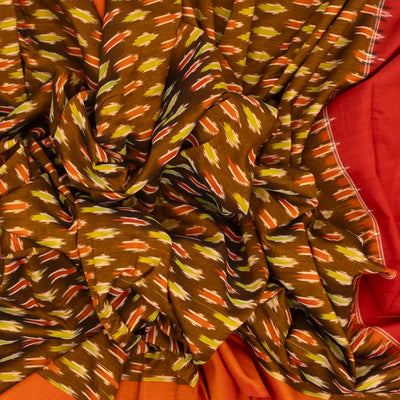 Olive Green Handwoven Orissa Cotton Saree With Tie & Dye Floral Motifs