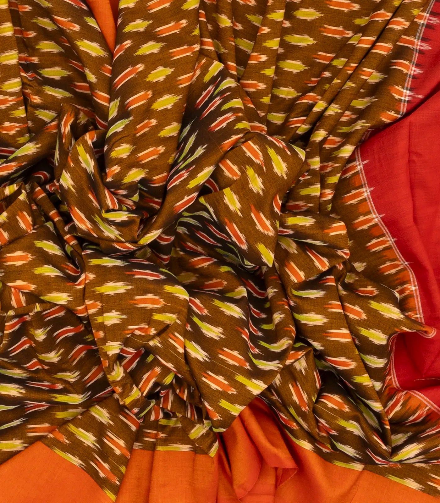 Olive Green Handwoven Orissa Cotton Saree With Tie & Dye Floral Motifs