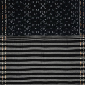 Black Handloom Orissa Cotton Saree With Tie & Dye Diamond Motifs