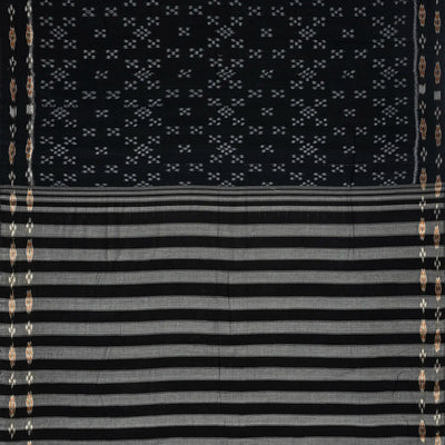 Black Handloom Orissa Cotton Saree With Tie & Dye Diamond Motifs