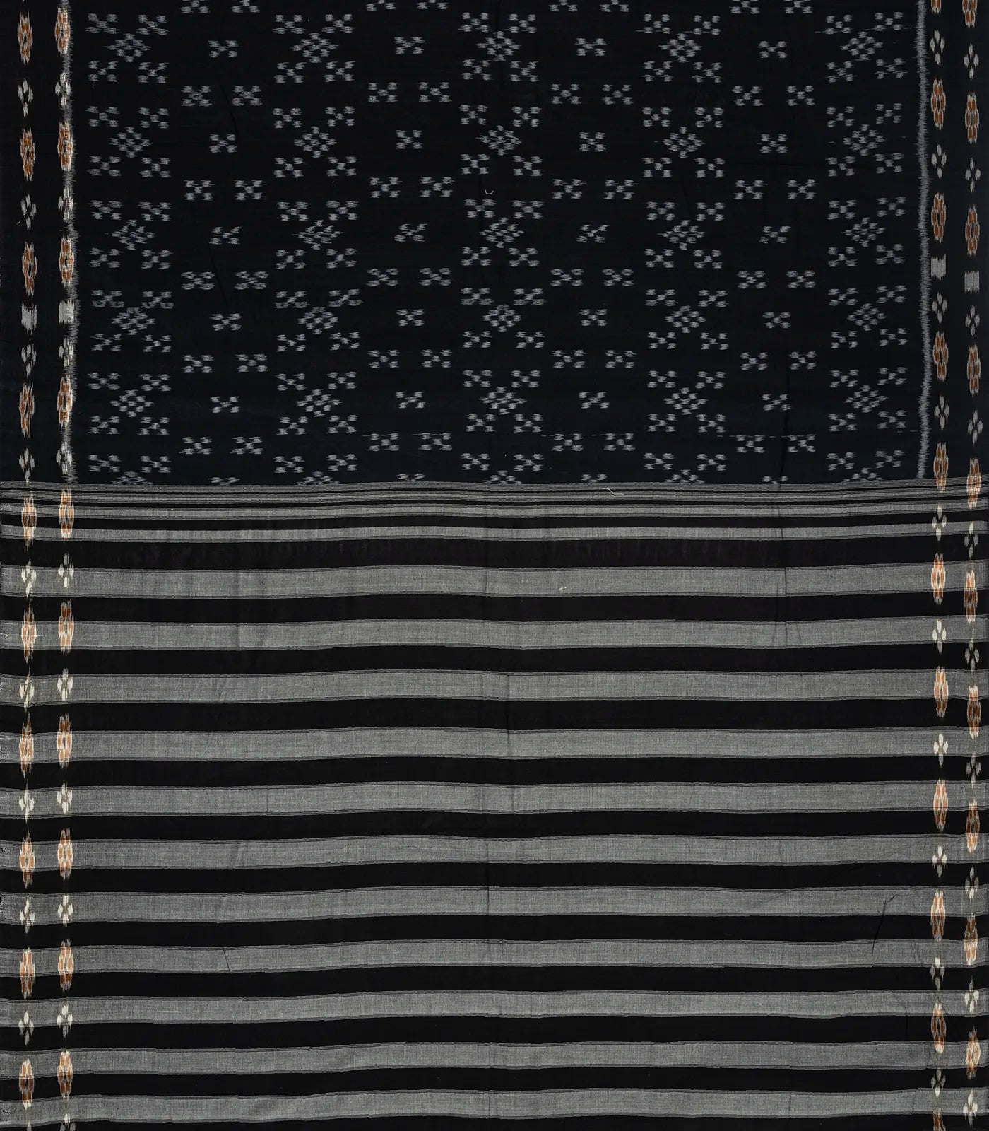 Black Handloom Orissa Cotton Saree With Tie & Dye Diamond Motifs