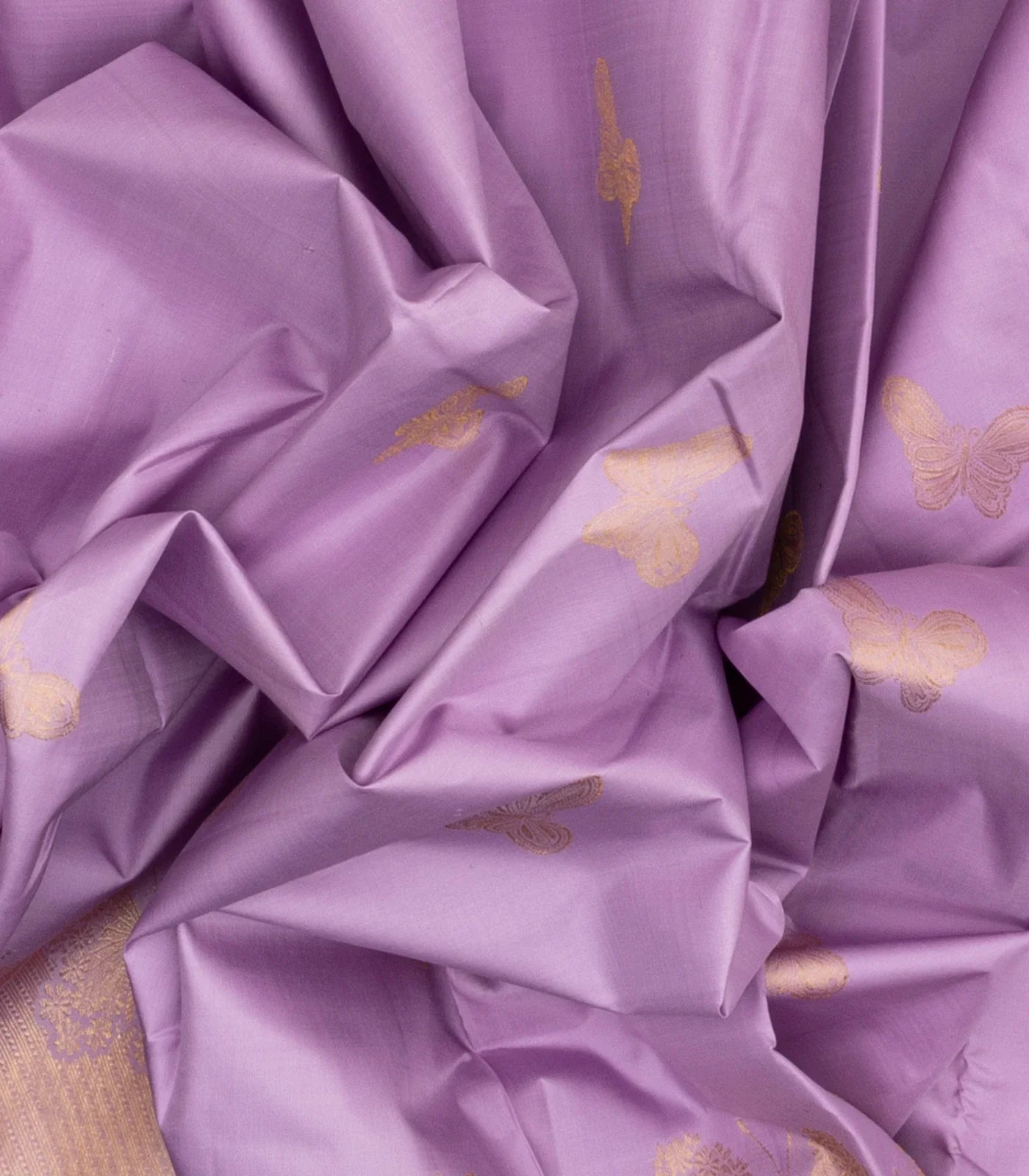 Lavender Handloom Kanchipuram Silk Saree With Butterfly Motifs