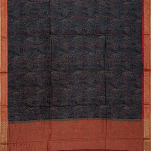 Black Handloom Tussar Silk Saree Printed With Geometric Motifs