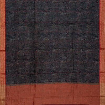 Black Handloom Tussar Silk Saree Printed With Geometric Motifs