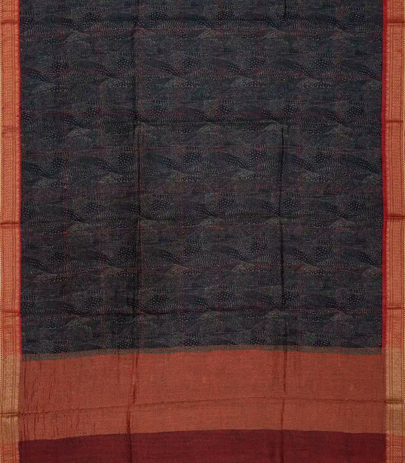 Black Handloom Tussar Silk Saree Printed With Geometric Motifs