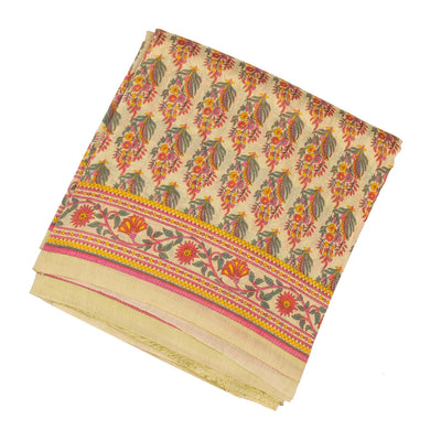 Cream Handloom Chanderi Cotton Saree With Printed Pink Floral Motif
