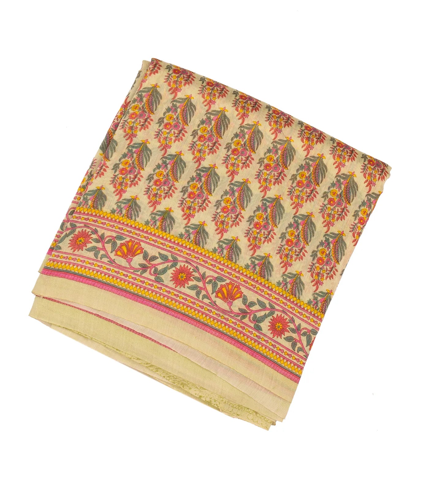 Cream Handloom Chanderi Cotton Saree With Printed Pink Floral Motif