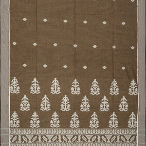 Dark Grey Handloom Bengal Cotton Saree With Floral Buttas