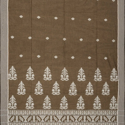 Dark Grey Handloom Bengal Cotton Saree With Floral Buttas