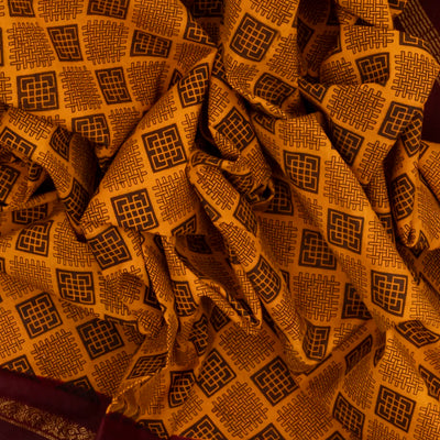 Mustard Sungudi Cotton Saree With Square Motifs