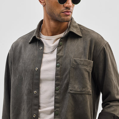 Olive Suede Snap Button Overshirt