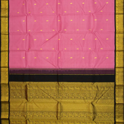 Dusty Pink Handloom Kanchipuram Korvai Silk Saree With Floral Buttas