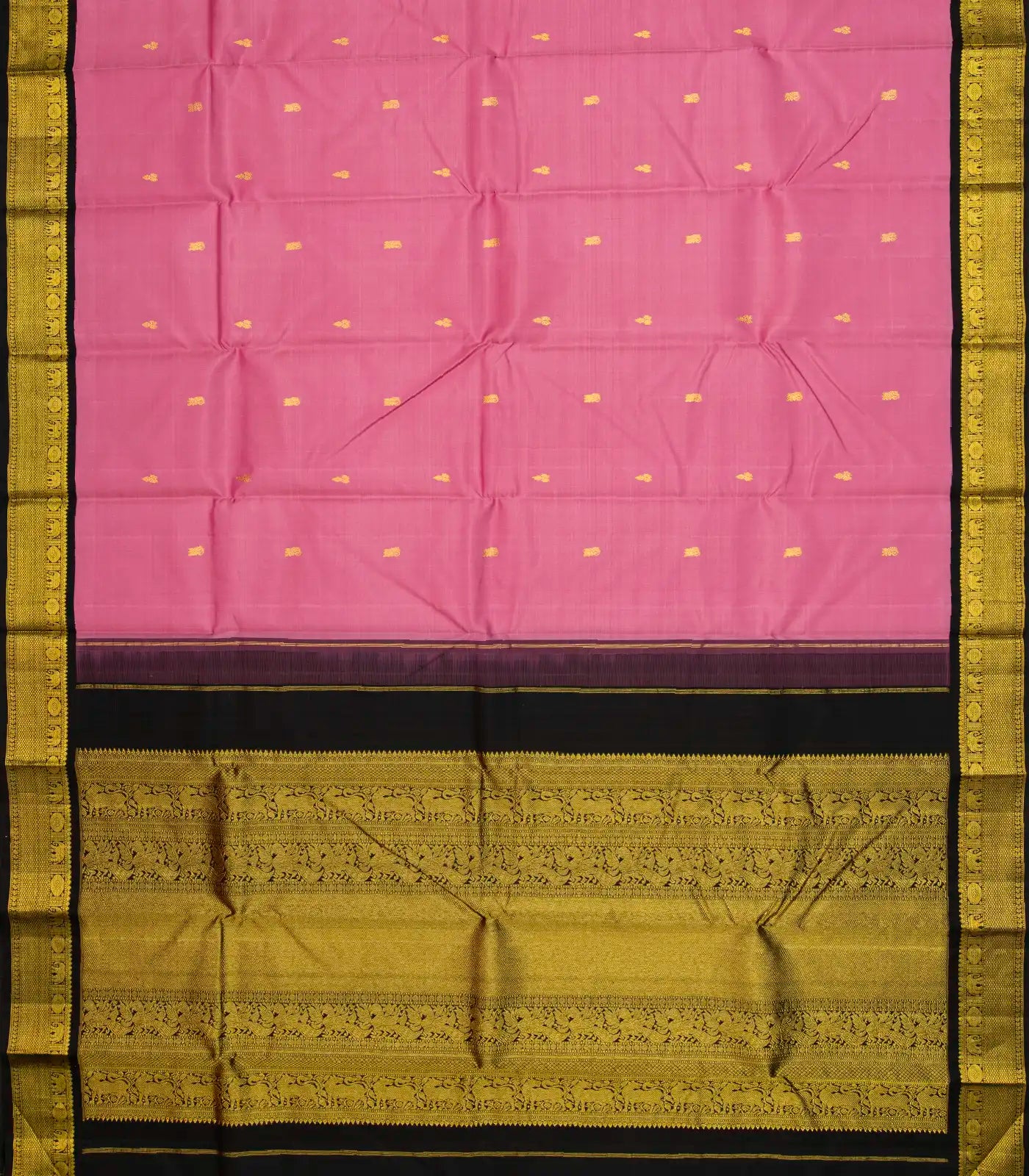 Dusty Pink Handloom Kanchipuram Korvai Silk Saree With Floral Buttas