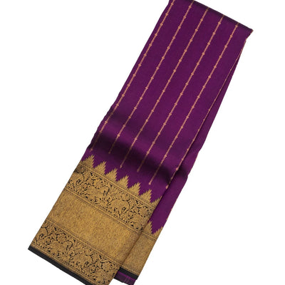 Purple Handloom Kanchipuram Korvai Silk Saree With Stripes