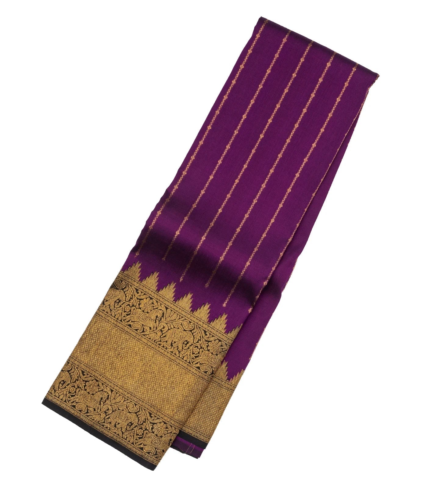 Purple Handloom Kanchipuram Korvai Silk Saree With Stripes