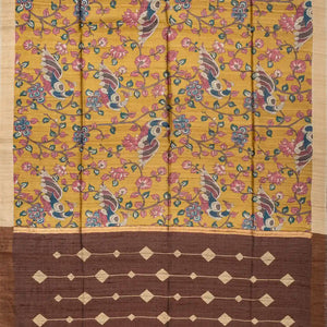 Beige Handloom Tussar Silk Saree With Printed Peacock Motifs