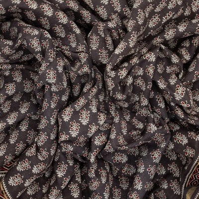 Grey Woven Jaipur Cotton Saree With Printed Floral Motifs