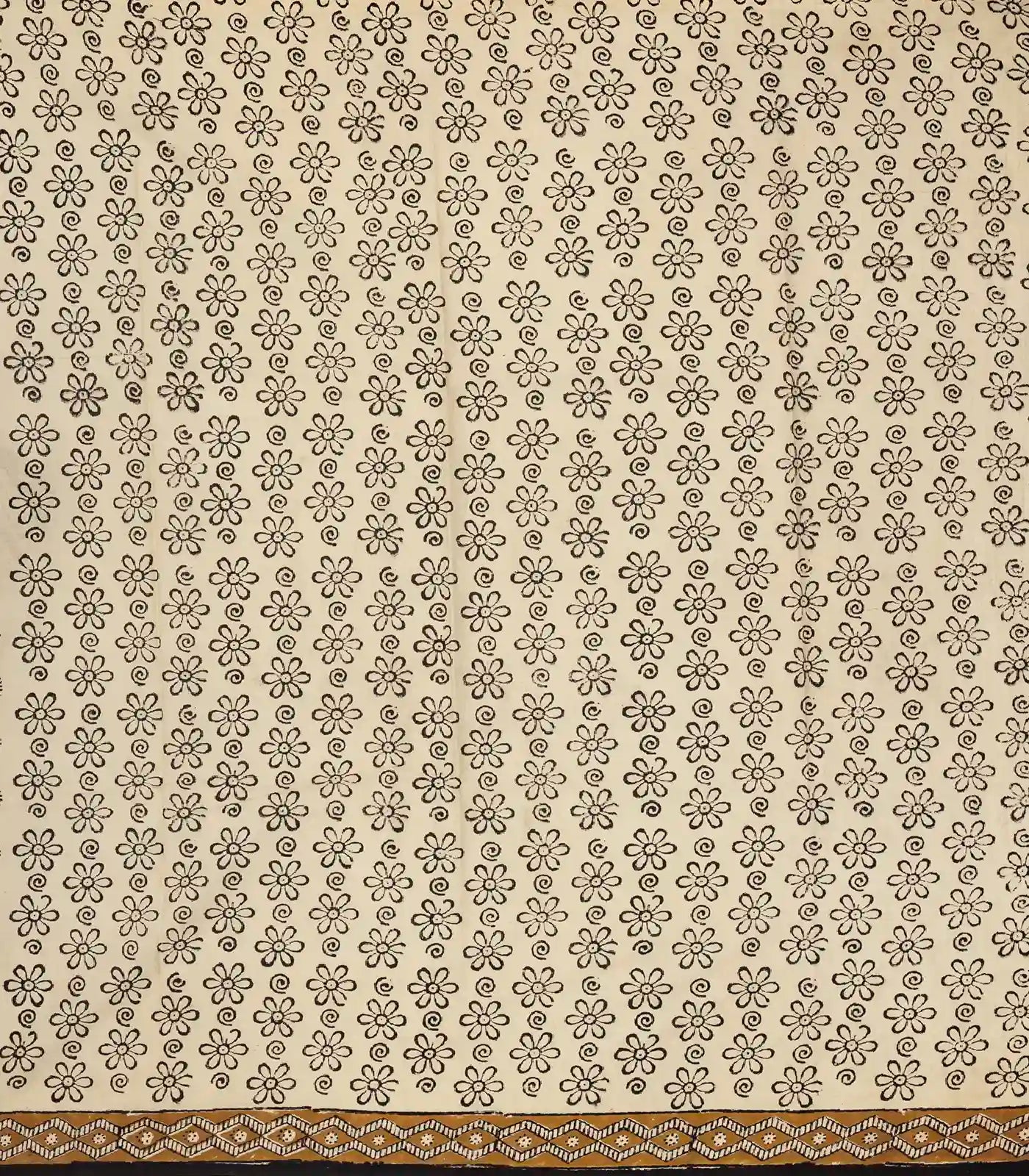 Taupe Woven Jaipur Cotton Saree With Black Printed Floral Motifs