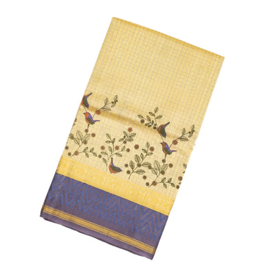 Cream Handloom Chirala Silk Cotton Saree With Printed Bird Motifs