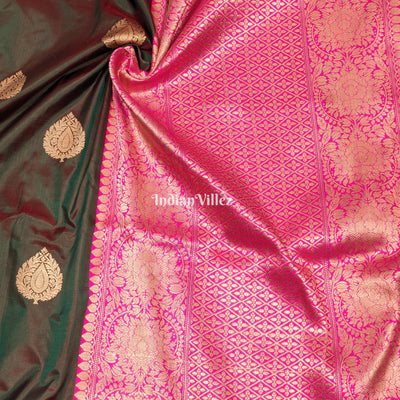 Bottle Green Maroon Dual Tone Designer Banarasi Katan Silk Saree