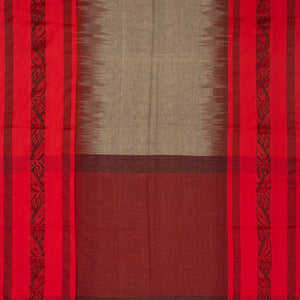 Grey Handloom Bengal Cotton Saree With Red Border