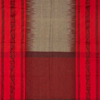 Grey Handloom Bengal Cotton Saree With Red Border