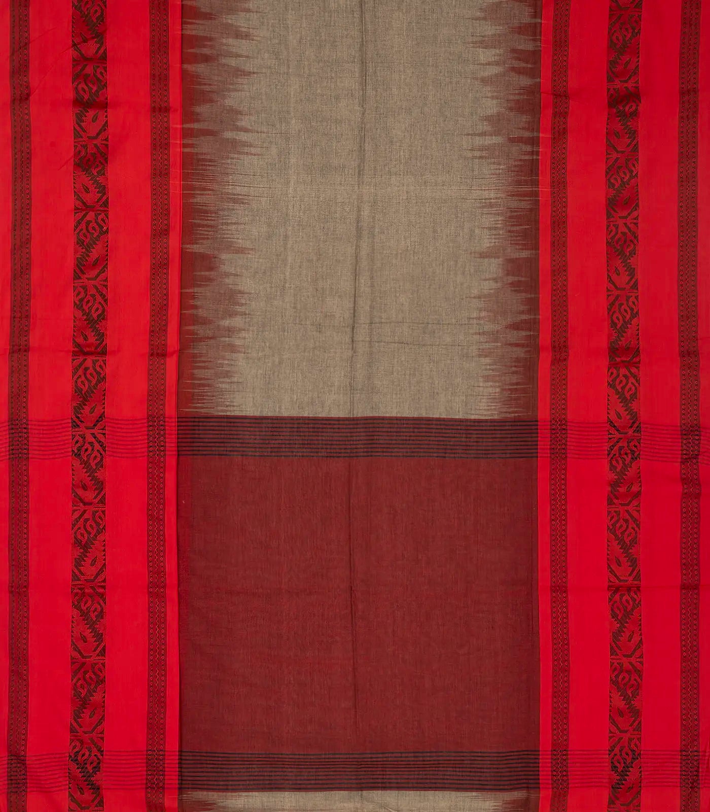 Grey Handloom Bengal Cotton Saree With Red Border