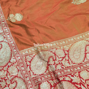 Orange Dual Tone Floral Motif Designer Banarasi Silk Saree
