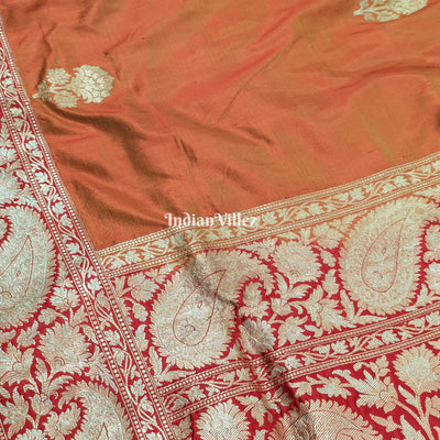 Orange Dual Tone Floral Motif Designer Banarasi Silk Saree