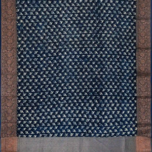 Indigo Woven Chanderi Cotton Saree With Printed Camel Motifs