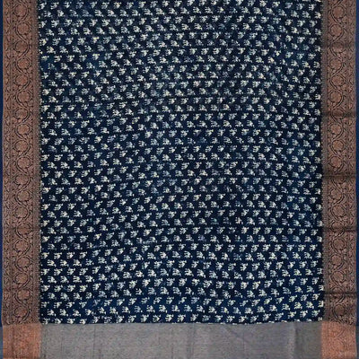 Indigo Woven Chanderi Cotton Saree With Printed Camel Motifs