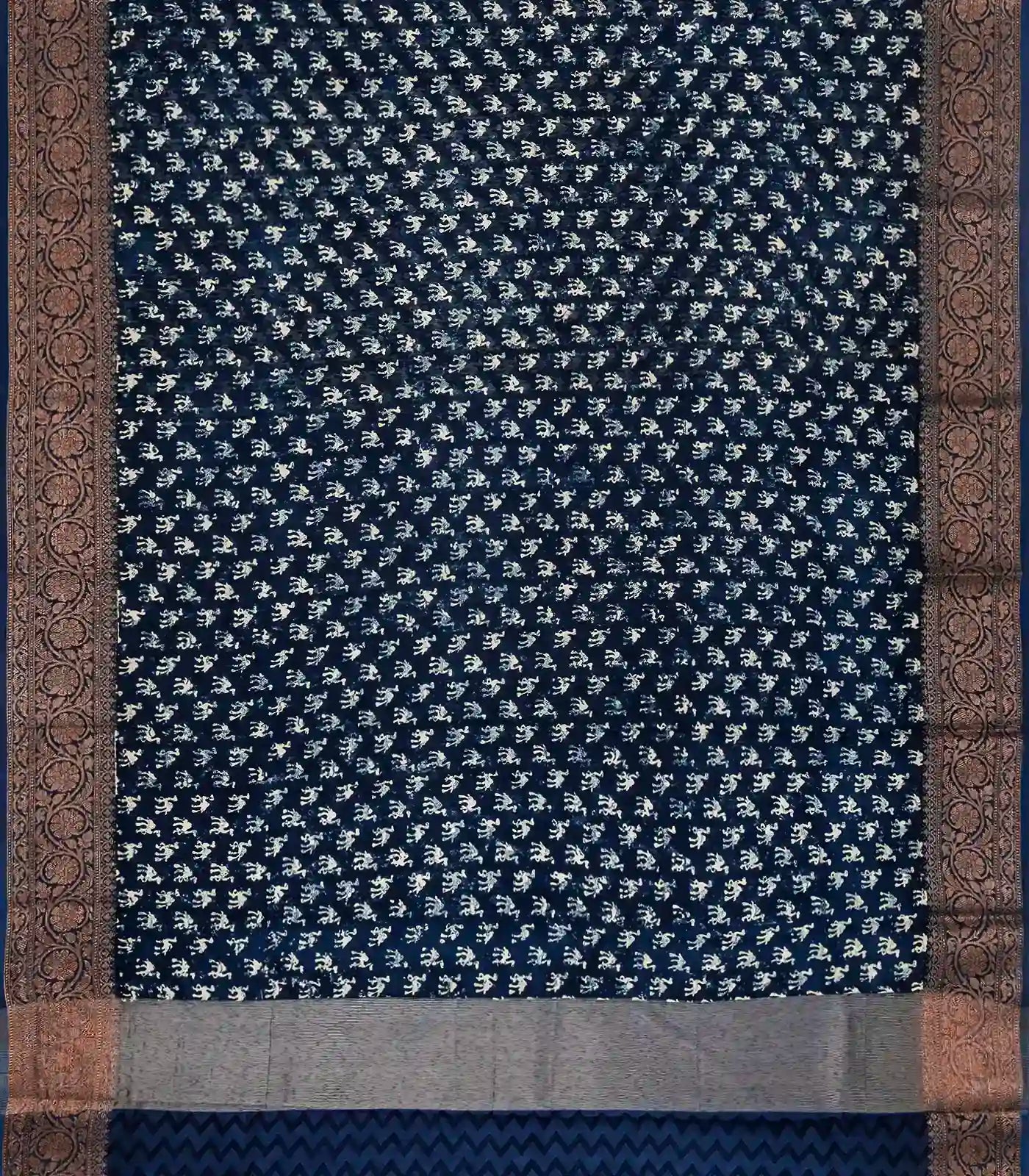Indigo Woven Chanderi Cotton Saree With Printed Camel Motifs