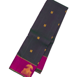 Dark Grey Handloom Kanchipuram Silk Saree With Annam Buttas