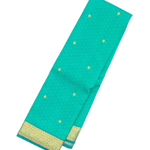 Turquoise Handloom Kanchipuram Silk Saree With Floral Motifs & Rudraksham Buttas