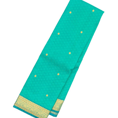 Turquoise Handloom Kanchipuram Silk Saree With Floral Motifs & Rudraksham Buttas