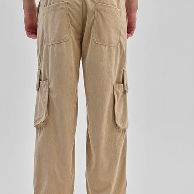 Beige Baggy Fit Cargo Pants