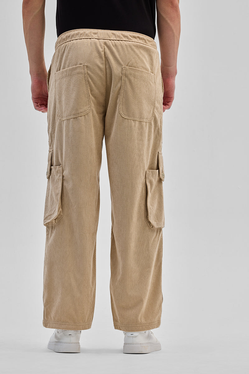 Beige Baggy Fit Cargo Pants