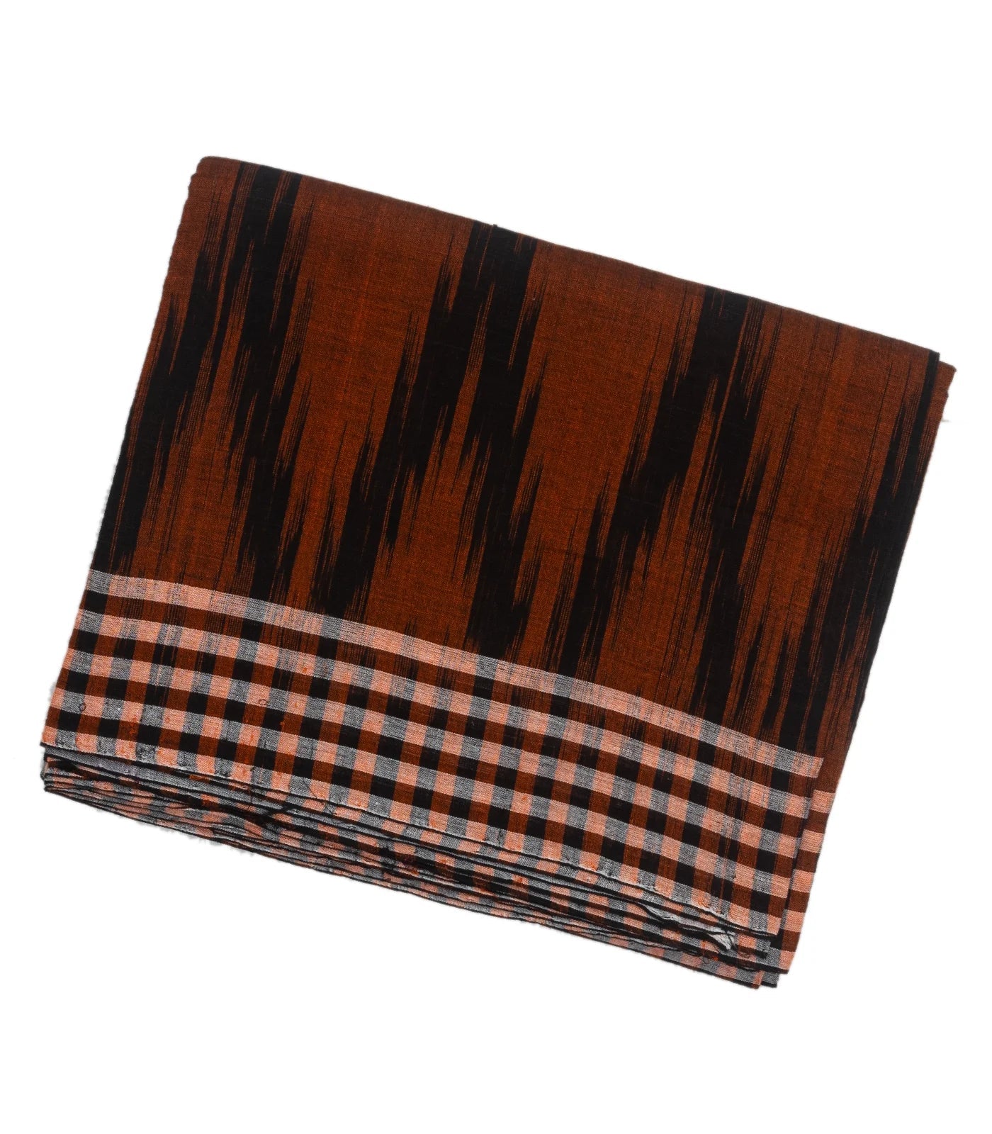 Maroon Orissa Cotton Saree With Checks & Black Temple Border