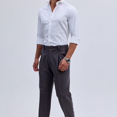 White Slim Fit Self-Design Shirt