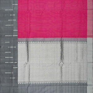 Pink Handloom Soft Silk Saree With Stripes & Contrast Grey Border