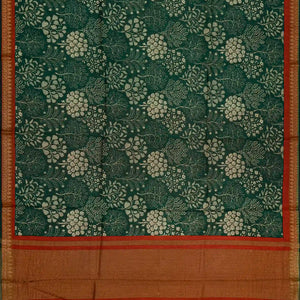Bottle Green Tussar Silk Saree Is Printed With Tree Motifs