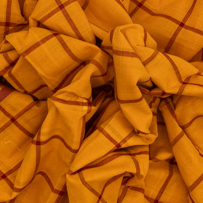 Mustard Handloom Kadapa Cotton Saree With Checks
