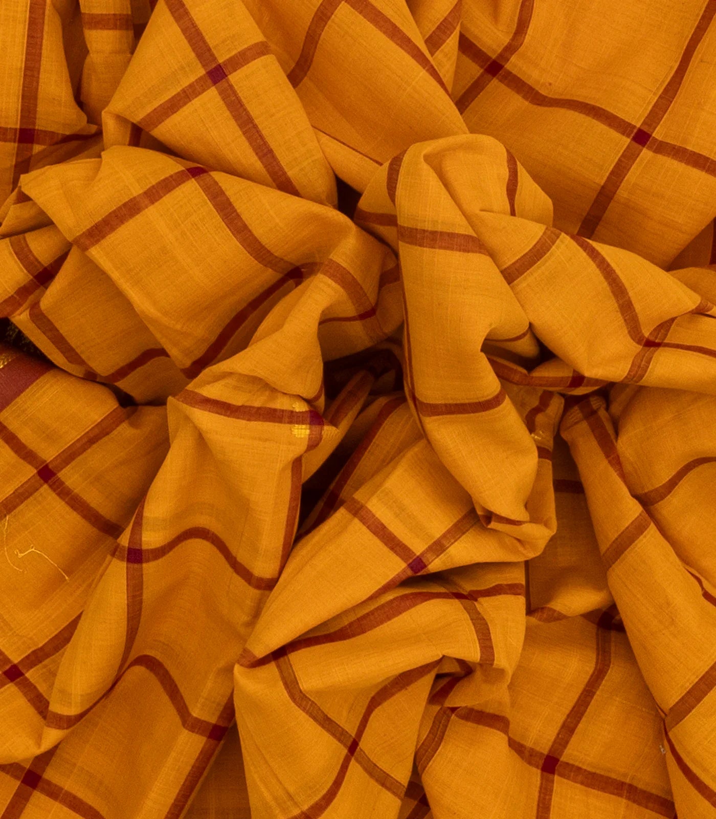 Mustard Handloom Kadapa Cotton Saree With Checks