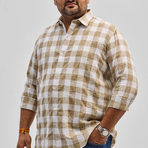 Beige Checks Linen Blend Shirt