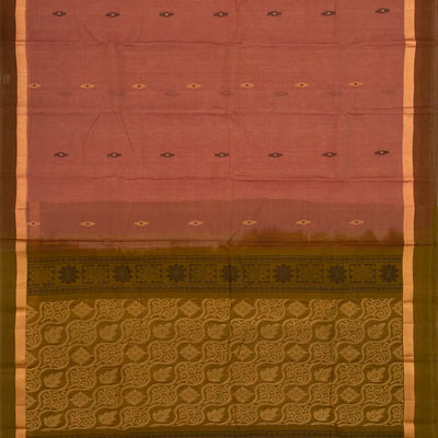 Chestnut Pink Handloom Village Cotton Saree With Floral Buttas.