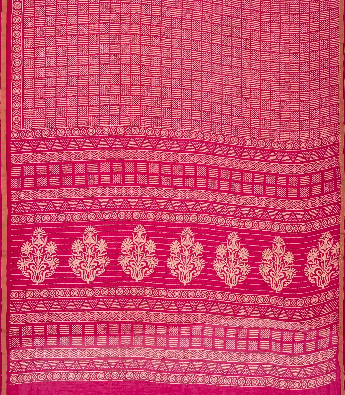 Pink Woven Jaipur Cotton Saree With Printed Stripes & Dot Motifs