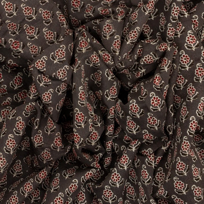 Dark Grey Woven Jaipur Cotton Saree With Printed Floral Motifs