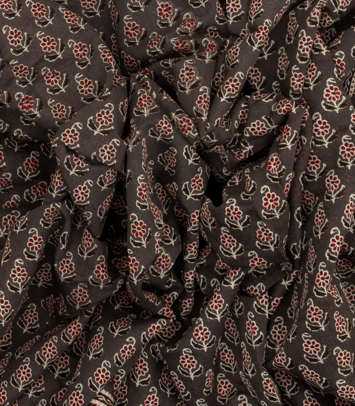 Dark Grey Woven Jaipur Cotton Saree With Printed Floral Motifs