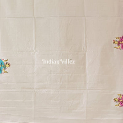 Off White PEACOCK (Mayur) & Nartaki Theme Pattachitra Silk Saree