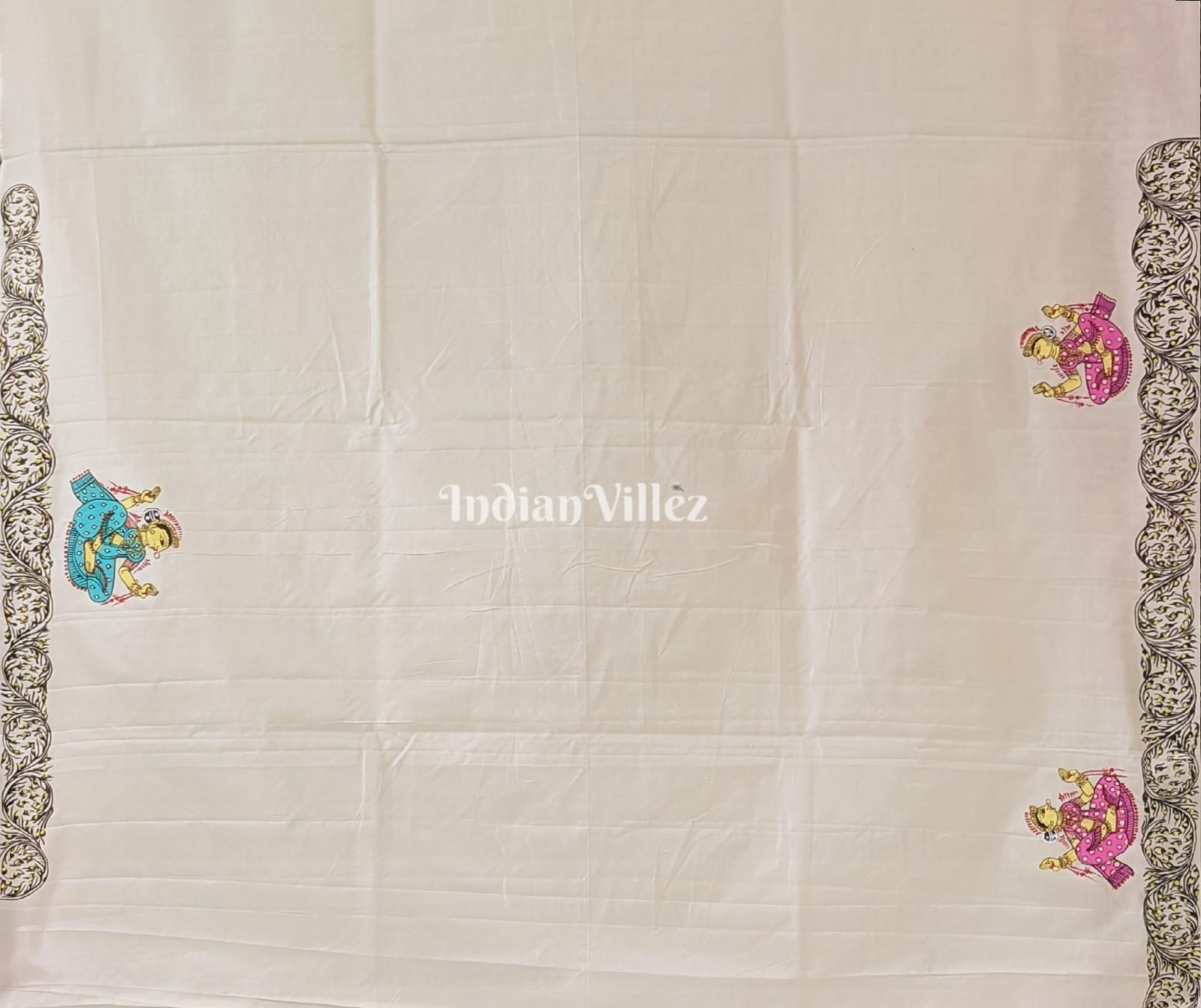 Off White PEACOCK (Mayur) & Nartaki Theme Pattachitra Silk Saree